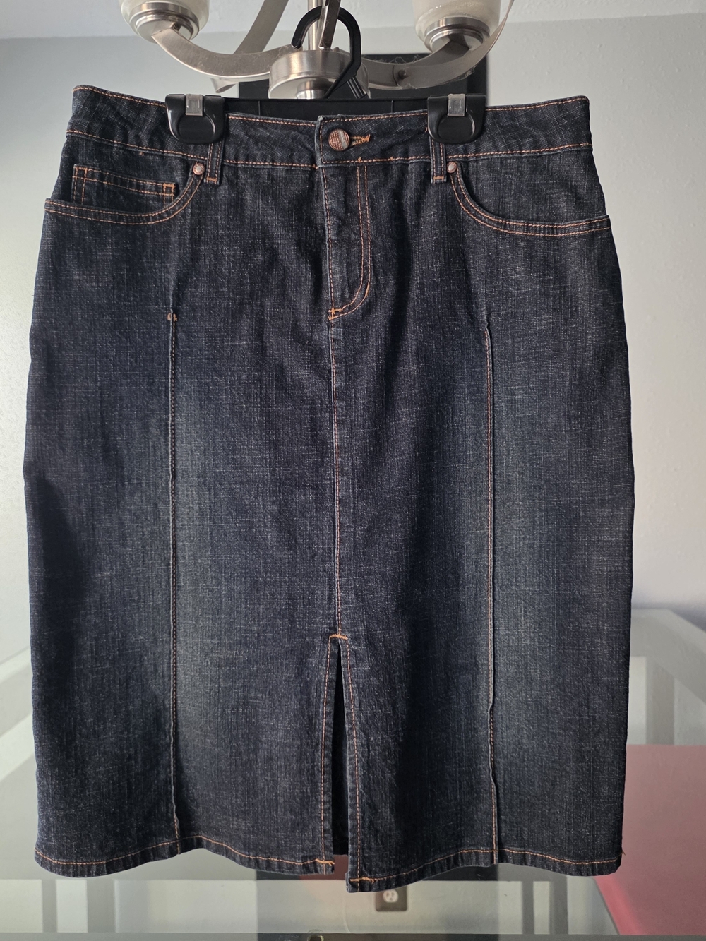 bebe Dark Blue Denim Midi Skirt with Front Slit Medium